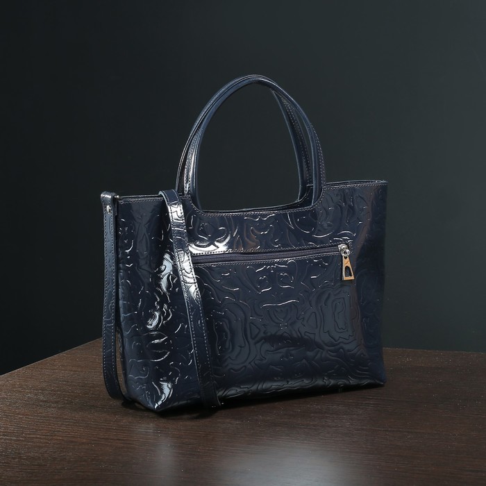 Сумка женская на молнии, 2 отдела с перегородкой, наружный карман, цвет тёмно-синий