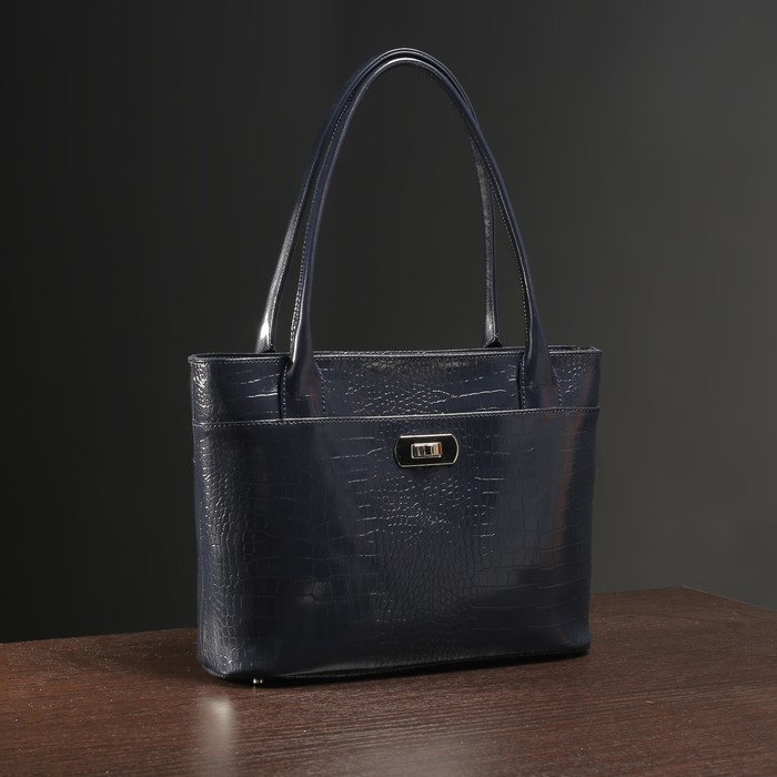 Сумка женская, отдел с перегородкой на молнии, наружный карман, кайман/шик, цвет тёмно-синий