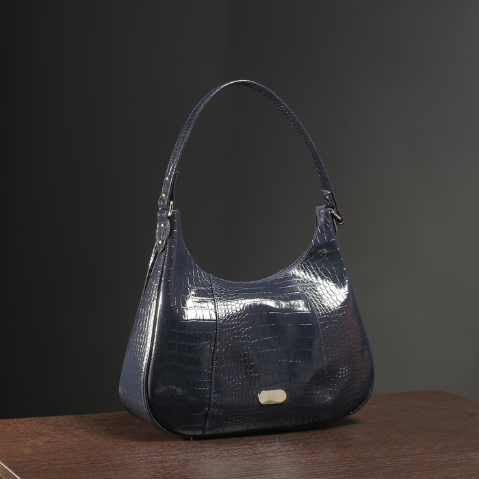 Сумка женская на молнии, отдел с перегородкой, 2 наружных кармана, цвет тёмно-синий кайман шик