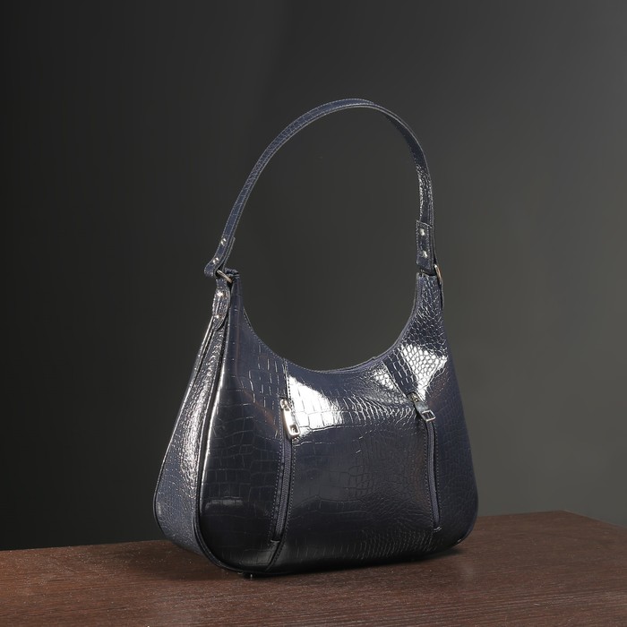 Сумка женская на молнии, отдел с перегородкой, 2 наружных кармана, цвет тёмно-синий кайман шик