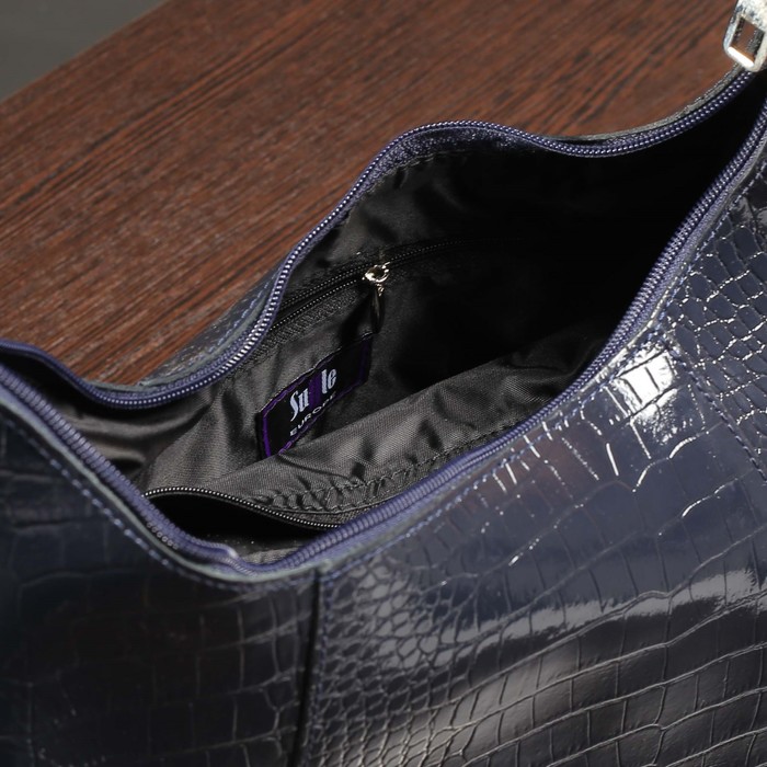 Сумка женская на молнии, отдел с перегородкой, 2 наружных кармана, цвет тёмно-синий кайман шик