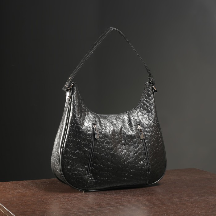 Сумка женская на молнии, отдел с перегородкой, 2 наружных кармана, цвет чёрный