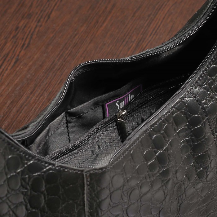 Сумка женская на молнии, отдел с перегородкой, 2 наружных кармана, цвет чёрный