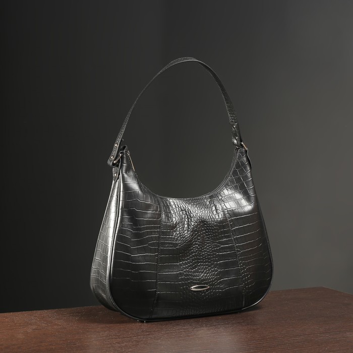 Сумка женская на молнии, отдел с перегородкой, 2 наружных кармана, цвет чёрный кайман