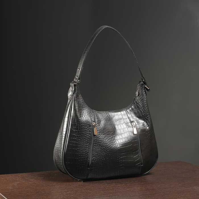 Сумка женская на молнии, отдел с перегородкой, 2 наружных кармана, цвет чёрный кайман
