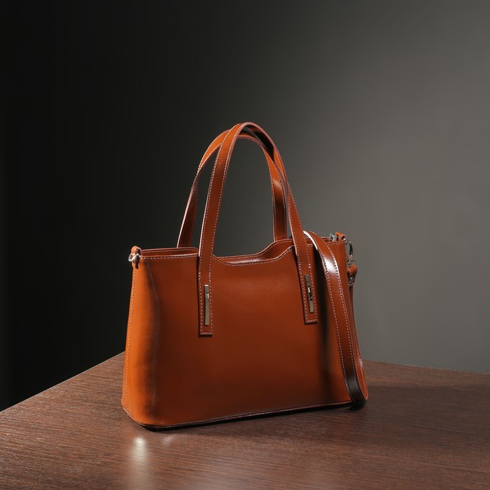 Сумка женская на молнии, отдел с перегородкой, наружный карман, длинный ремень, цвет рыжий