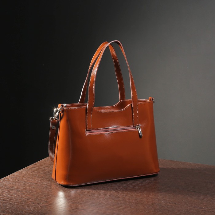 Сумка женская на молнии, отдел с перегородкой, наружный карман, длинный ремень, цвет рыжий