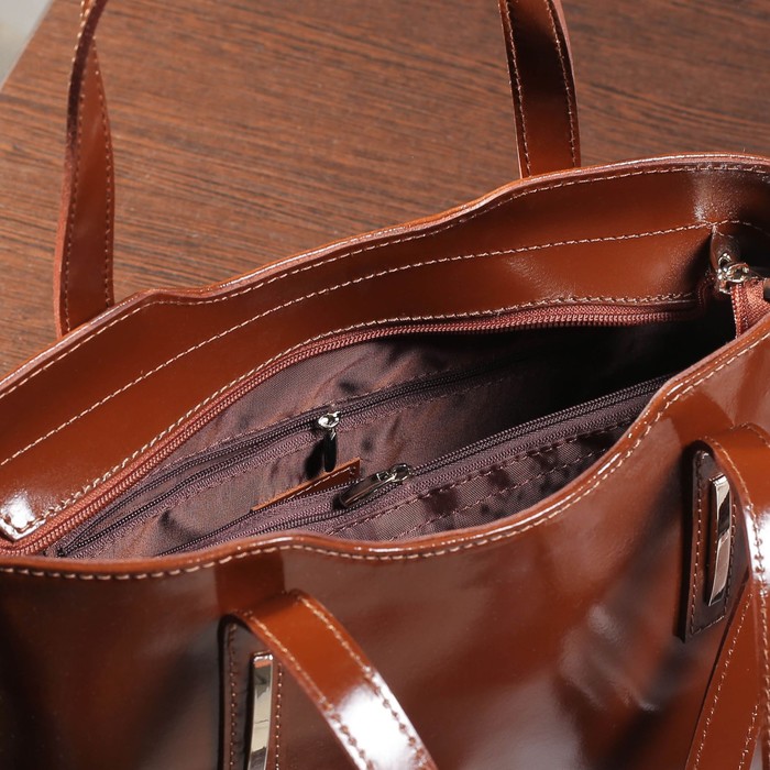 Сумка женская на молнии, отдел с перегородкой, наружный карман, длинный ремень, цвет рыжий