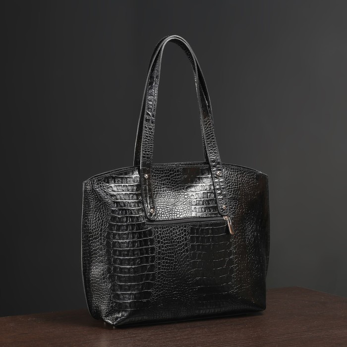 Сумка женская на молнии, 1 отдел, наружный карман, цвет чёрный кайман