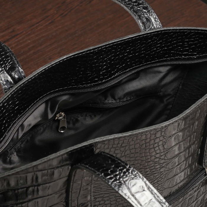 Сумка женская на молнии, 1 отдел, наружный карман, цвет чёрный кайман