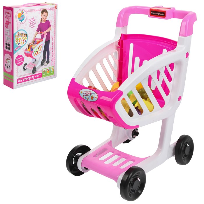 Продуктовая тележка "Шопинг карт" с продуктами, розовая, 25 предметов