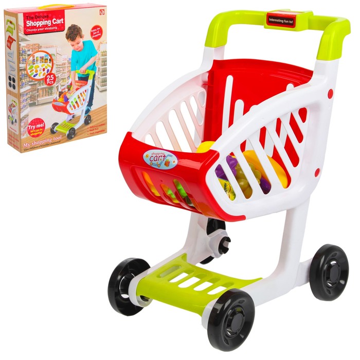 Продуктовая тележка "Шопинг карт -1" с продуктами, красная, 25 предметов
