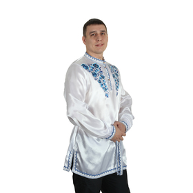 

Рубаха русская мужская "Синие цветы", атлас, р-р 56-58, цвет белый
