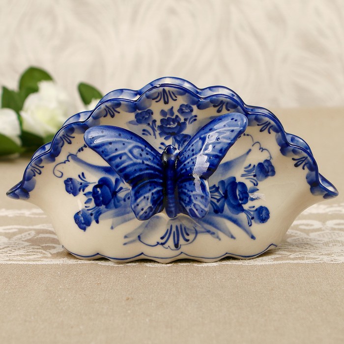 Салфетница «Бабочка», 8,5х16 см, гжель