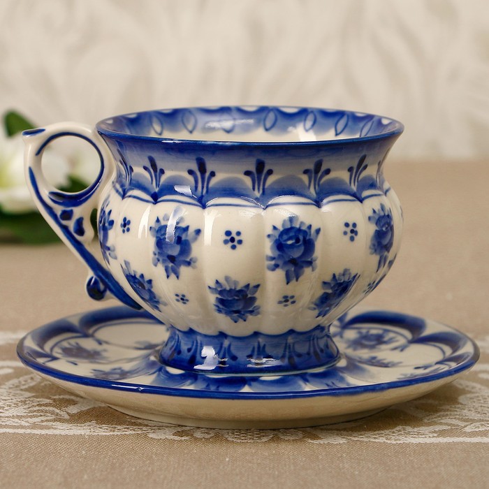 Чайная пара «Рита», 8 см, гжель