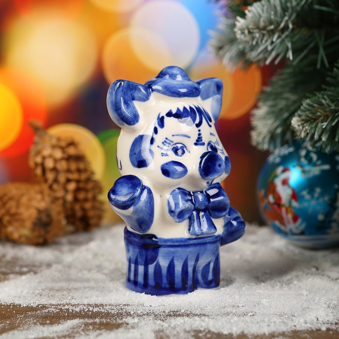 Сувенир «Поросёнок артист», 10 см, гжель