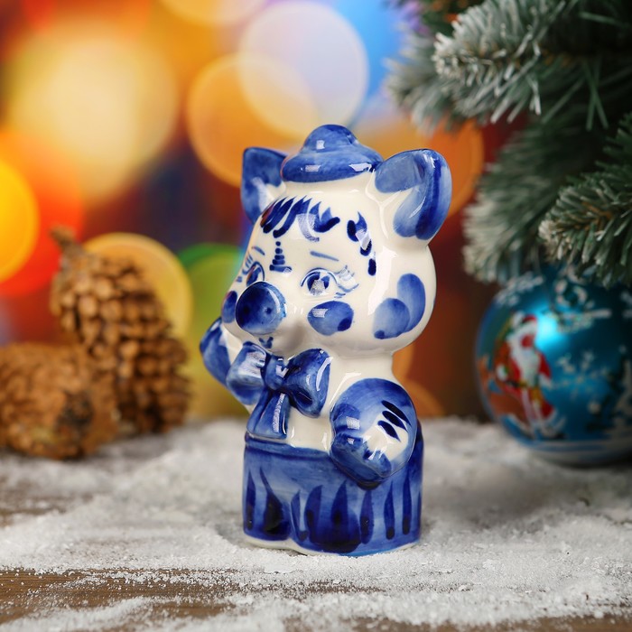 Сувенир «Поросёнок артист», 10 см, гжель