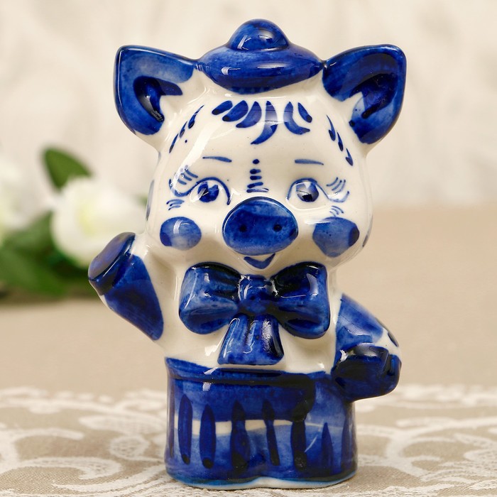 Сувенир «Поросёнок артист», 10 см, гжель