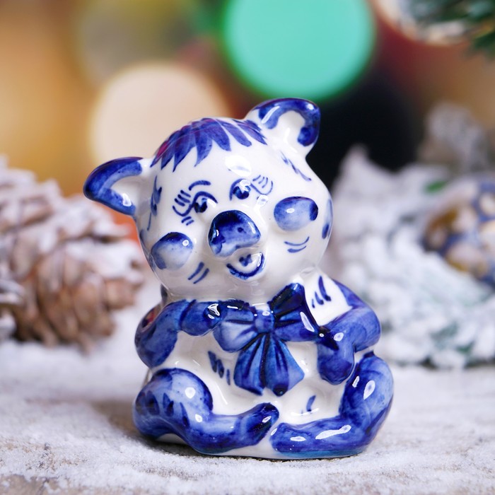 Сувенир «Свинка Груня», 7,5 см, гжель