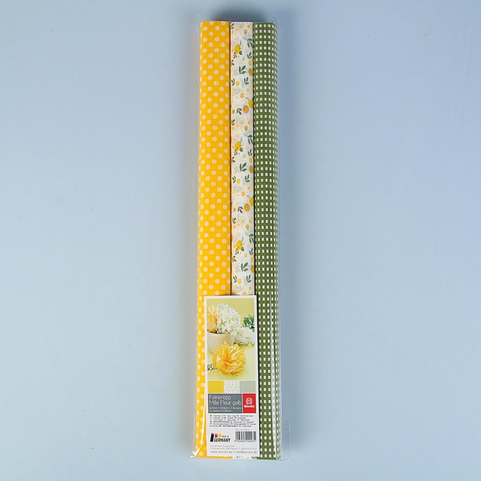 Бумага крепированная «Тысяча оттенков жёлтого», 3 цвета микс, 32 г/м², 50 x 200 см, цена указана за 1 лист