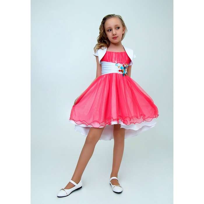 Платье нарядное для девочки+болеро, рост 158 см, цвет арбузный 2Н9-12