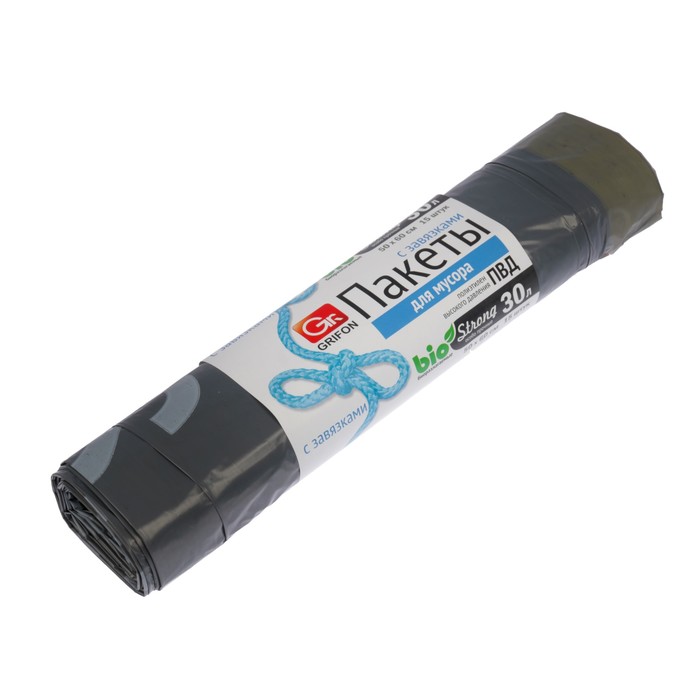 Пакеты для мусора с завязками, особо прочные, 30 л, рулон 15 шт