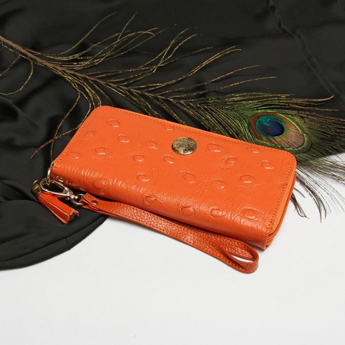 Кошелёк женский, 3 отдела, для карт, для монет, с ручкой, цвет рыжий