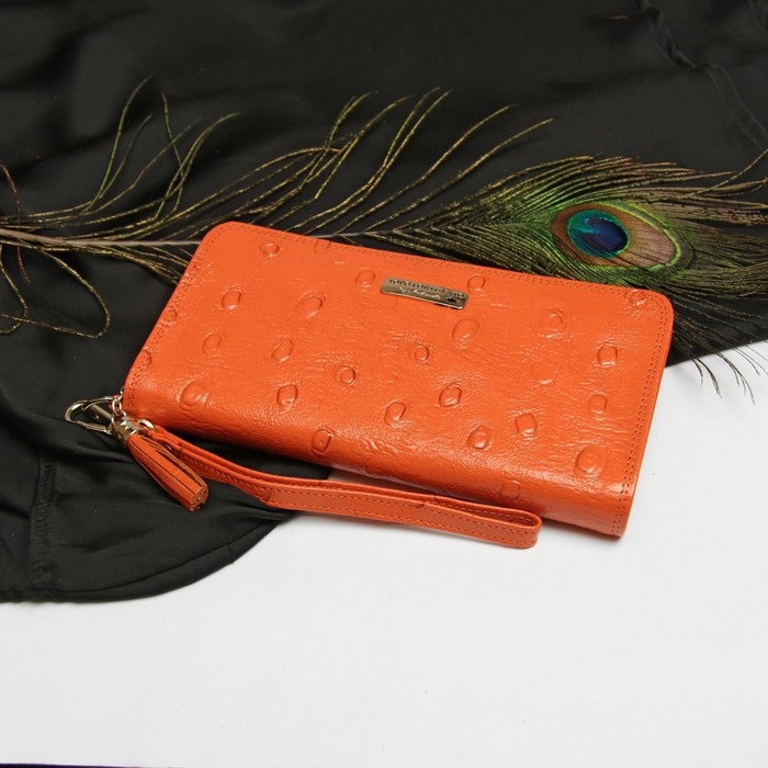 Кошелёк женский, 2 отдела, для карт, для монет, с ручкой, цвет рыжий