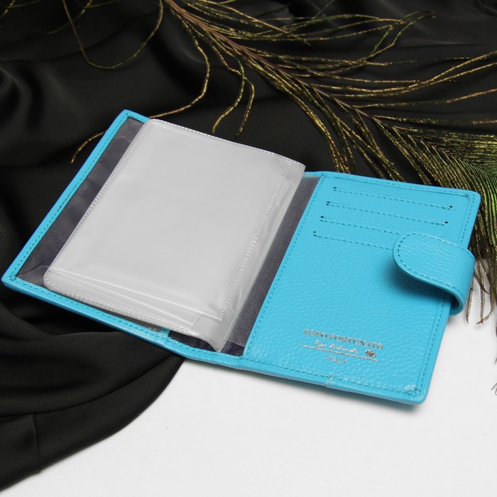 Обложка для автодокументов, 4 кармана для карт, с хлястиком, змея, цвет бирюзовый