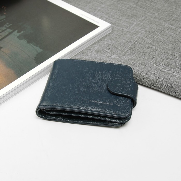 Портмоне мужское, отдел, для карт, для монет, с хлястиком, цвет синий