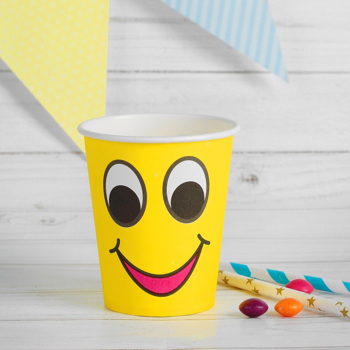 Бумажный стакан "Большеглазый смайл", набор 6 шт., 250 мл