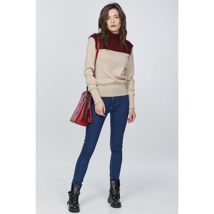 Свитер женский, размер 46, цвет бордо/бежевый 9222-05