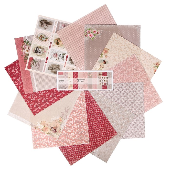 Набор бумаги для скрапбукинга "Будуар" 12 листов 30,5х30,5 см плотность 190гр/м2
