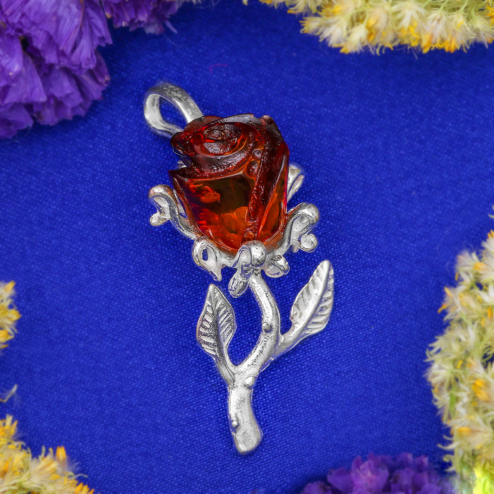 Подвеска посеребрение "Янтарь" роза, цвет коричневый