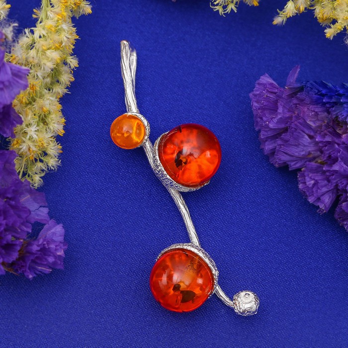 Подвеска посеребрение "Янтарь" капельки росы, цвет коричневый