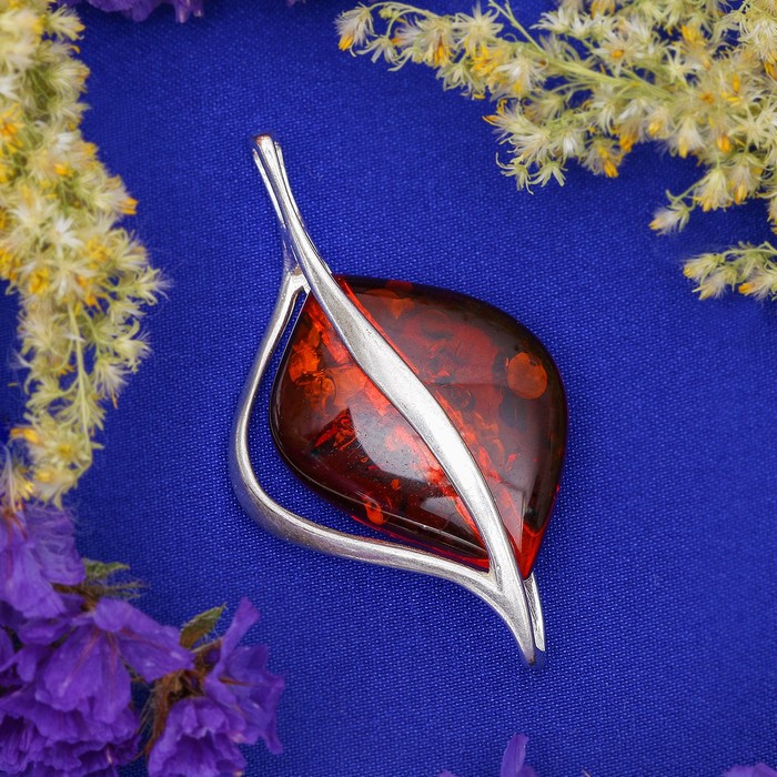 Подвеска посеребрение "Янтарь" лотос, цвет коричневый