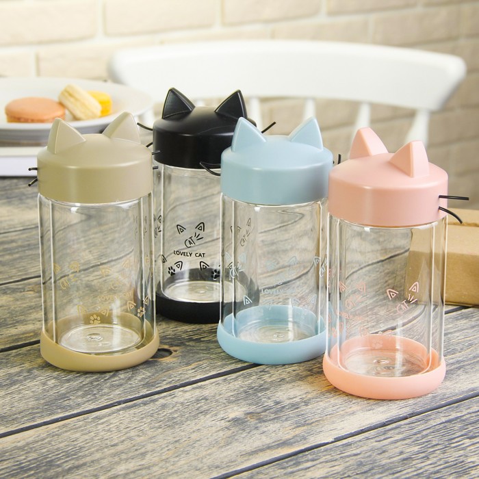 Бутылка двойное стекло 200 мл "Ушки", рисунок МИКС