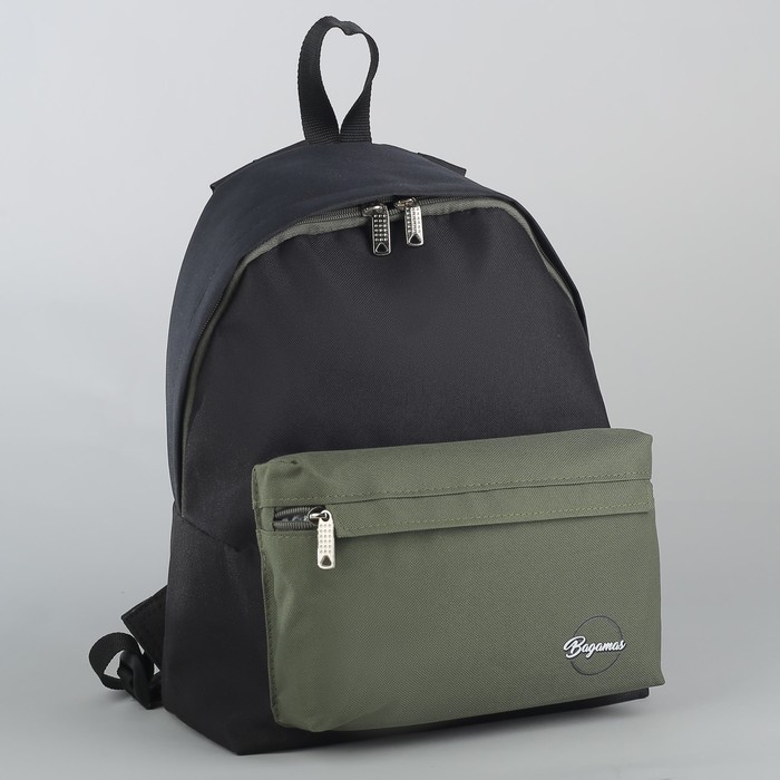 Рюкзак молодёжный, отдел на молнии, наружный карман, цвет чёрный/хаки