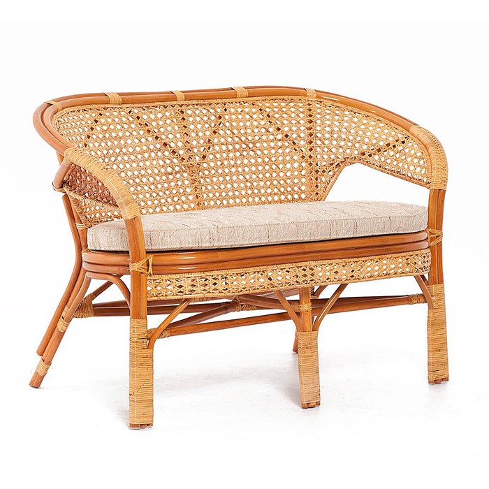 Диван 2-местный, с подушкой, 120 х 65 х 77 см, натуральный ротанг, цвет коньячный, 02/15C