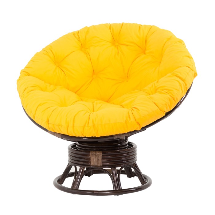 Кресло-качалка PAPASAN, с жёлтой подушкой, ротанг, цвет тёмно-коньячный, 23/01В