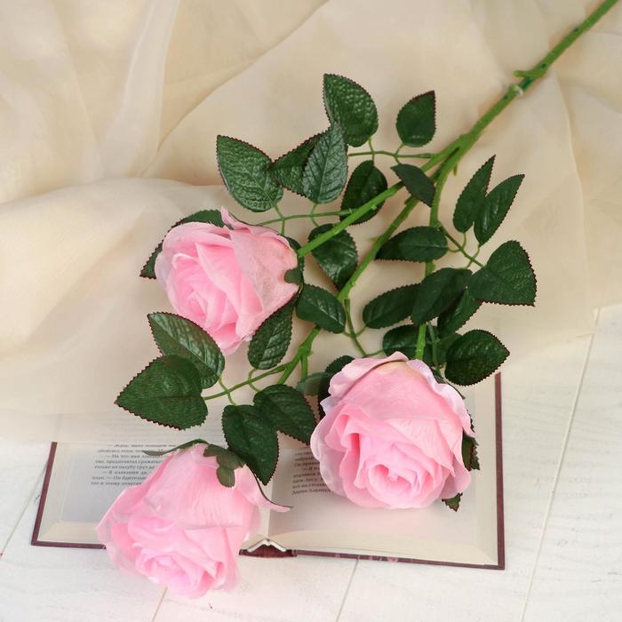 Цветы искусственные "Роза аморе" три бутона 7*85 см, розовая