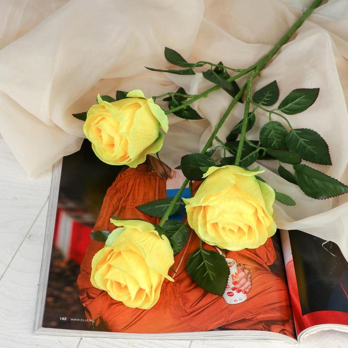 Цветы искусственные "Роза аморе" три бутона 7*85 см, жёлтая