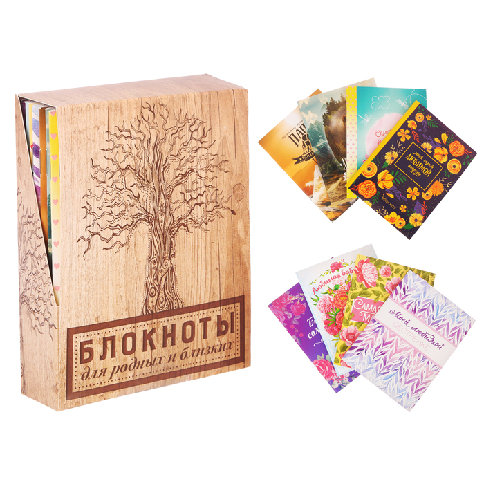 Набор блокнотов в шоу-боксе "Для родных и близких": 8 блокнотов А6, 32 листа