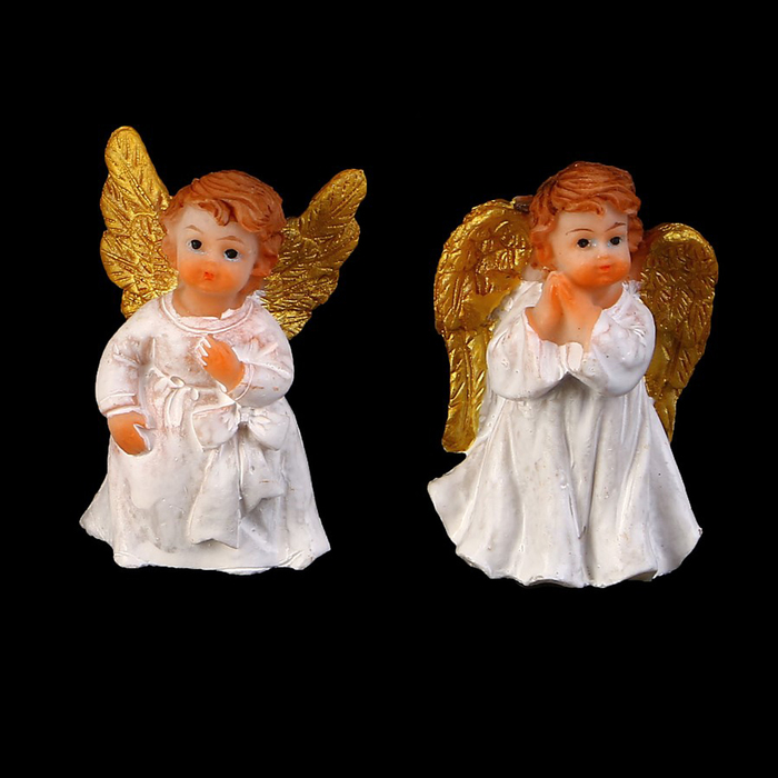 Сувенир полистоун "Ангел с золотыми крыльями в белом платье" в пакетике МИКС 5х3,3х2,3 см