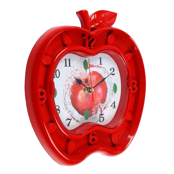 Часы настенные кухонные в форме Яблока, на циферблате рисунок яблоко, микс, 26*27см