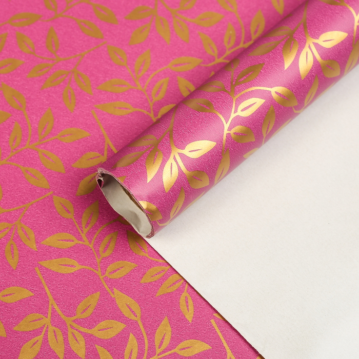 Бумага упаковочная "Веточки", розовый, 0,7 х 2 м