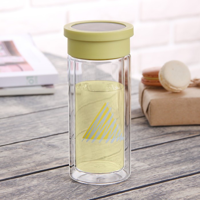 Бутылка двойное стекло 300 мл "Геометрия", цвета и рисунок МИКС