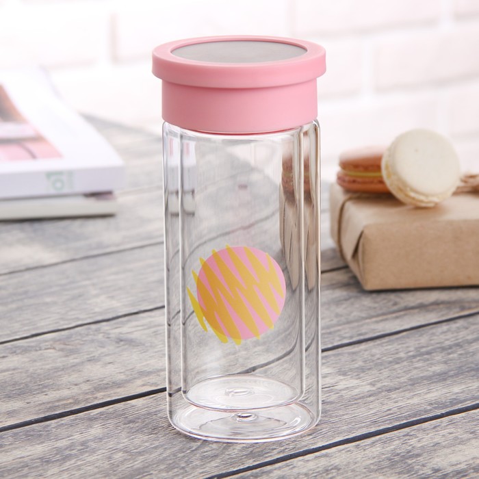 Бутылка двойное стекло 300 мл "Геометрия", цвета и рисунок МИКС