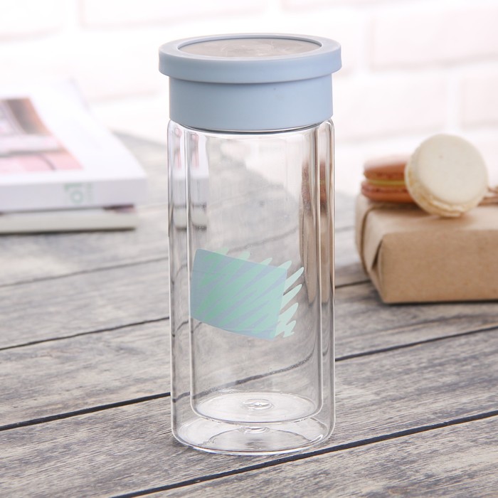 Бутылка двойное стекло 300 мл "Геометрия", цвета и рисунок МИКС