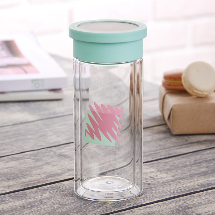 Бутылка двойное стекло 300 мл "Геометрия", цвета и рисунок МИКС